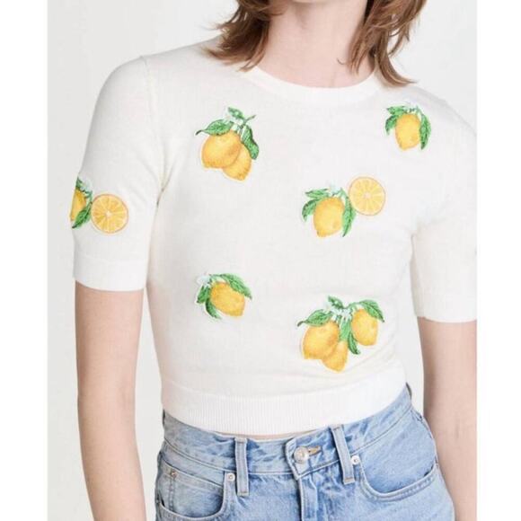 Alice + Olivia Ciara Lemon Cropped Sweater Size XS - Picture 2 of 7